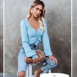 Vici ruched crop knit sweater top size medium